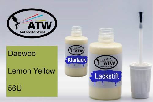 Daewoo, Lemon Yellow, 56U: 20ml Lackstift + 20ml Klarlack - Set, von ATW Autoteile West.